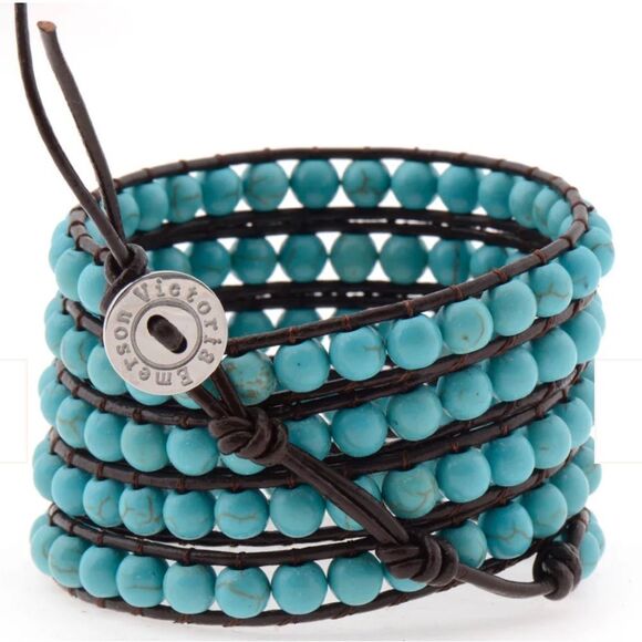 NWT Victoria Emerson Turquoise Crystal Beaded Wrap Bracelet Western Boho Style - Picture 4 of 4